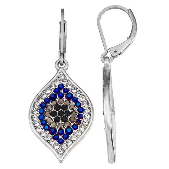 Vera Wang Jewelry - VERA WANG Evil Eye Black/Blue/Clear Hematite Crystal Lever Back Earrings**NEW!